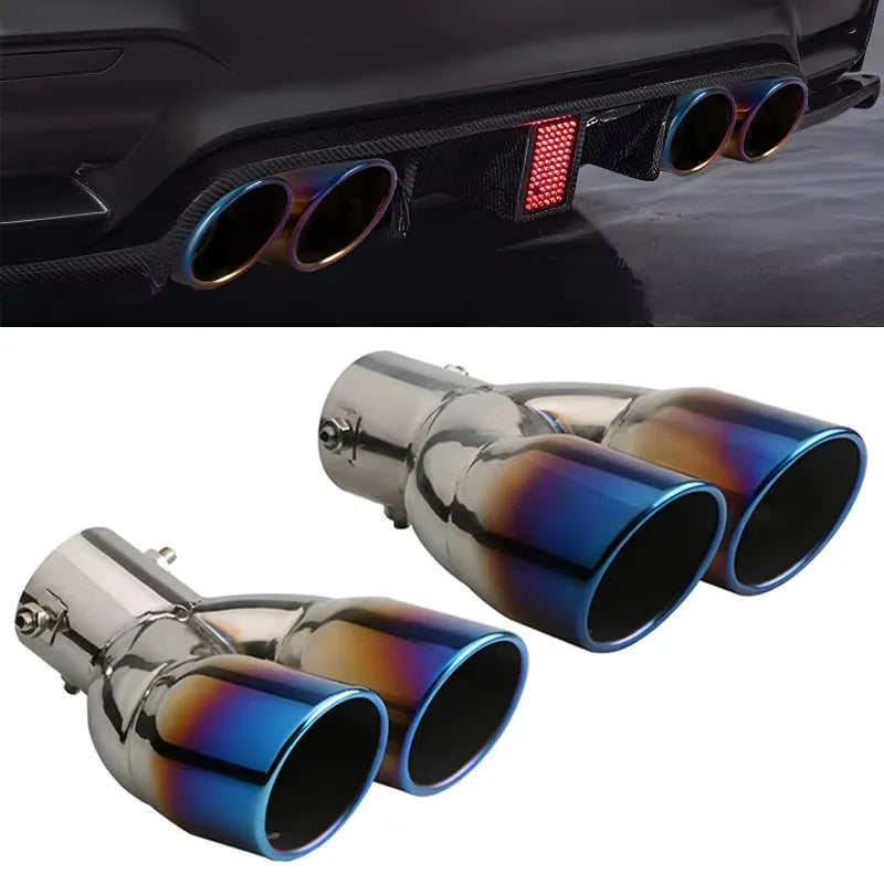 63mm Thicken Exhaust Tip Double Outlet Muffler Tip Tail Pipe Universal Exhaust System High Quality Stainless Steel Car Exhaust