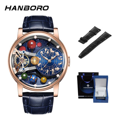 Starry Sky Watch Men's Skeleton Automatic Mechanical Luxury Constellation Stainless Steel Stereoscopic Night Light Waterproof