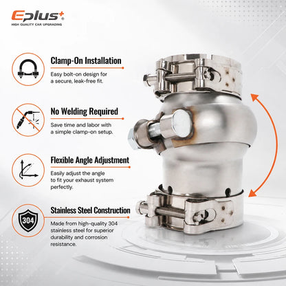 EPLUS Car Exhaust Pipe Stainless Steel Universal Connector Adjustable Swivel Joint Pipe Clamp-On Design No Welding Needed
