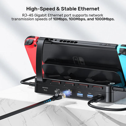 G1002G Switch Docking Station with 4K HDMI Gigabit Ethernet USB HUB PD100W Charging 4-in-1 Game Card Reader for Nintendo Switch