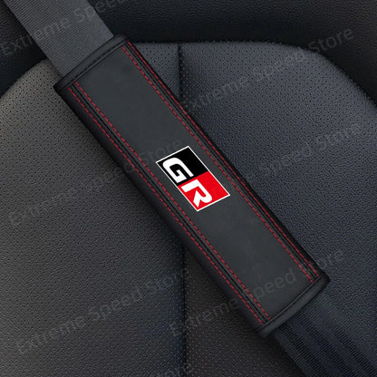 For Gazoo Racing GR Sport Emblem Corolla Camry C-HR RAV4 Yaris Leather Car Seat Belt Cushion Safety Belt Shoulder Protector Pad