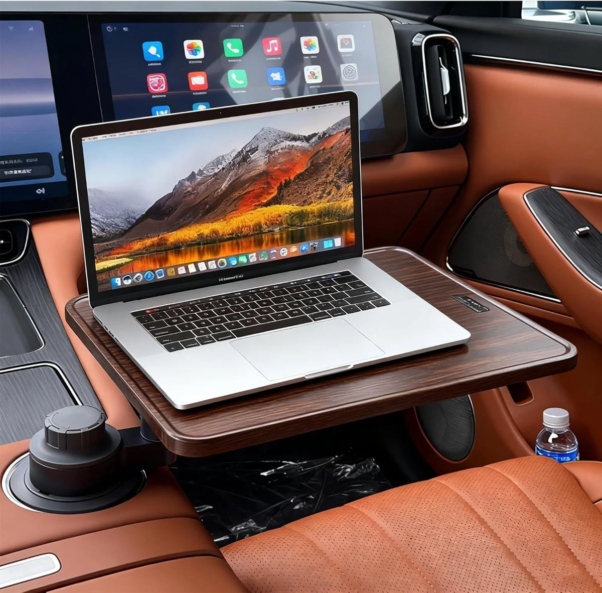 Fold-down Tray For Cars Multi-Function Drink Holder with Food Table 360-Degree Adjustable Base Tray for Snack