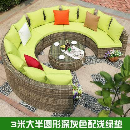 Outdoor round rattan sofa combination garden courtyard semi-circular rattan chair sofa outdoor hotel curved living room sofa