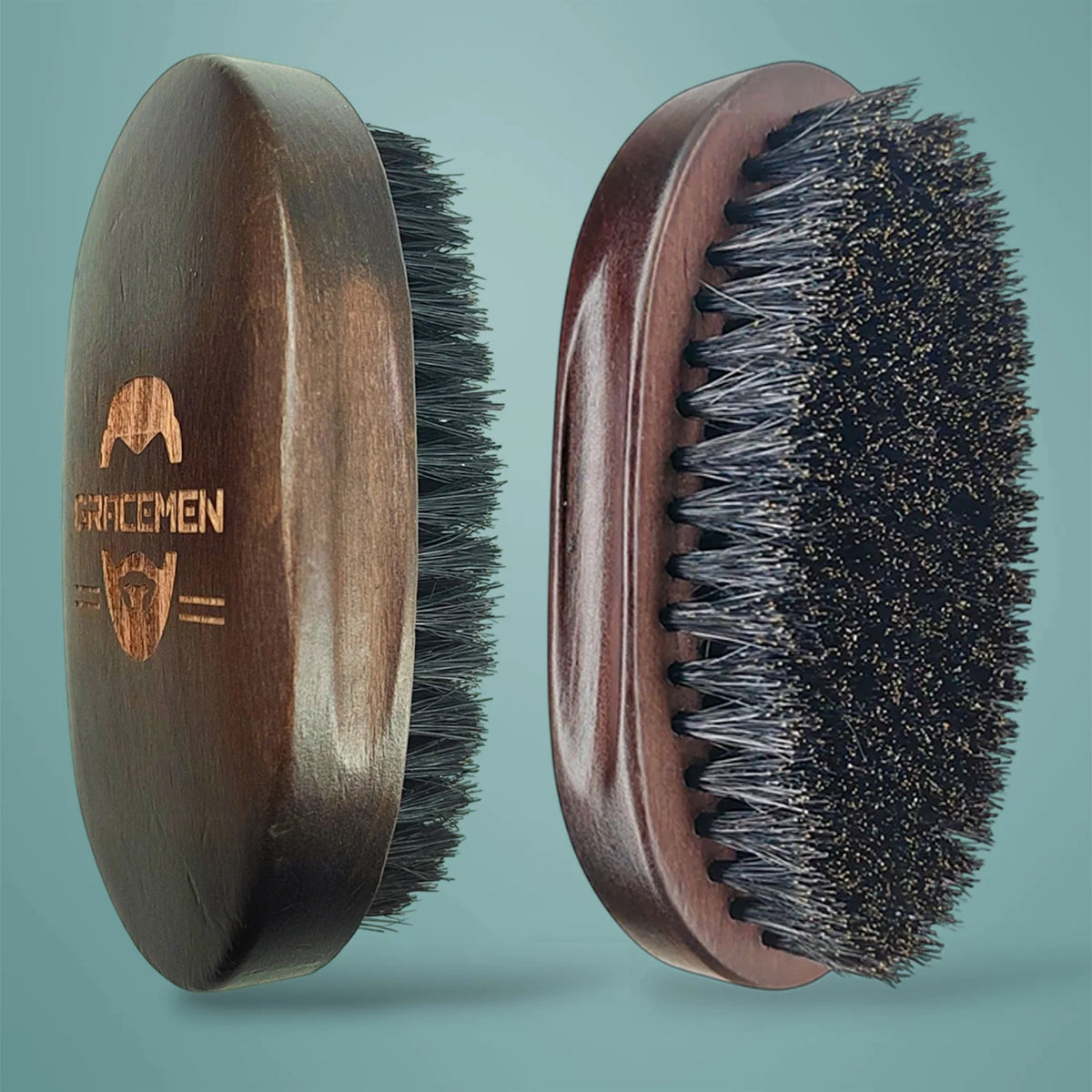 Gracemen Premium Dark Retro Beard Brush Oval Facial Brush for Men - 100 % Boar Bristle and Old-Styled Wooden Handle Hair Comb