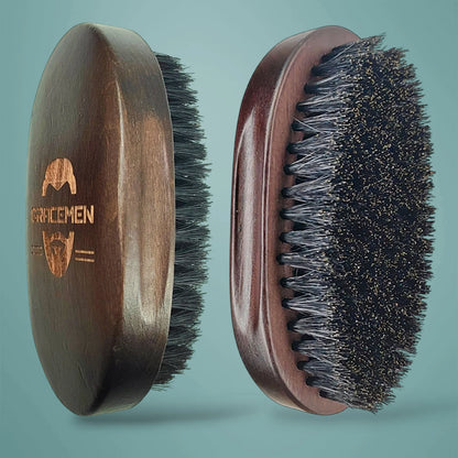 Gracemen Premium Dark Retro Beard Brush Oval Facial Brush for Men - 100 % Boar Bristle and Old-Styled Wooden Handle Hair Comb
