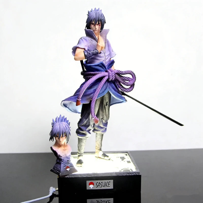 5 Styles Anime Naruto Figure Uchiha Sasuke Light Up Figure Scene Base Ninja Model Toy Collect Statue Desktop Ornament Boy Gift