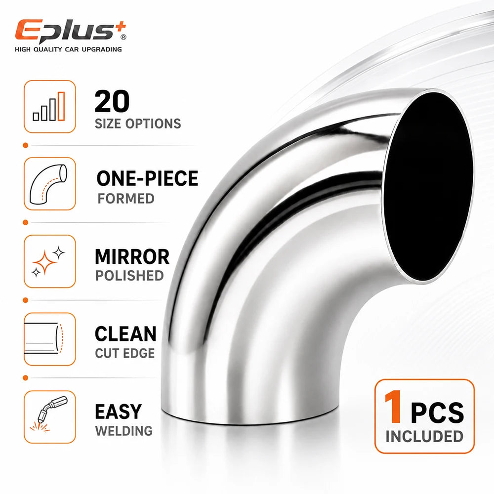 1PCS Universal Stainless Steel 90 Degree Elbow Pipe Polished Weld‑On Pipe Fitting Bend Tube for Car Exhaust Muffler Replacement