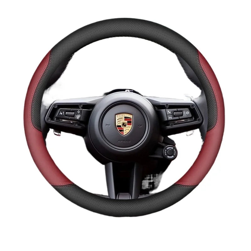 Leather Car Steering Wheel Cover for Porsche Cayenne Macan Panamera 718 2024 2025 Accessories
