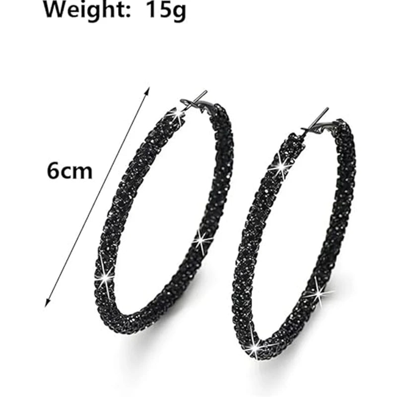 6cm Bling Rhinestone Big Hoop Earrings for Women Simple Cubic Zirconia  Pave Circle Huggie Earring Aesthetic Party Jewelry