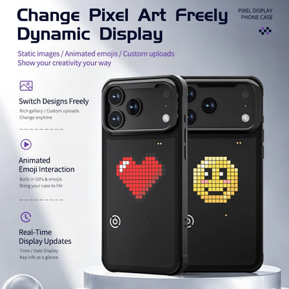 DIY LED Pixel Phone Case for iPhone 17 Series Custom Text & Pattern Animation with Built-in Fold Stand & Rechargeable Battery