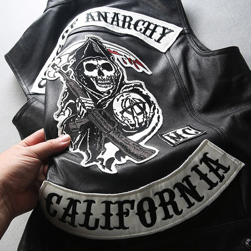 Men Motorcycle Spring Jackets SOA Punk Black Motorbike Gilet Sons of Anarchy Leather Moto Jacket Vest