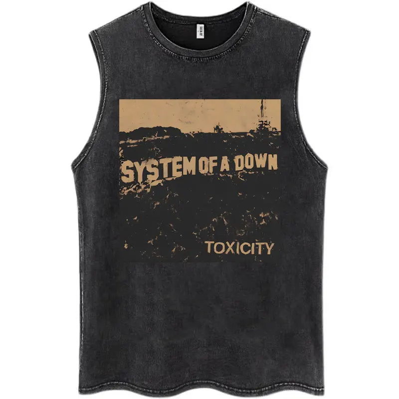 Washed Rock Band Tank Tops Men's Retro Hip Hop Sleeveless T-shirt Summer Oversized Cotton Vests Gifts Fans Gifts Streetwear Tops