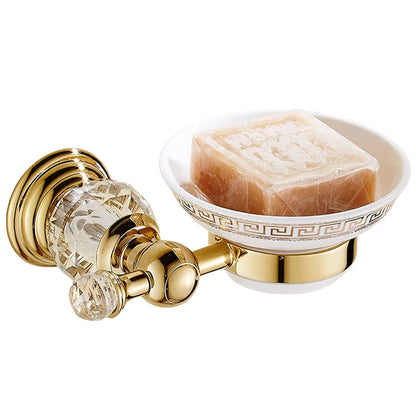Luxury Gold Polished Brass Bathroom Accessories Set - Wall-Mounted Crystal Bath Hardware Collection