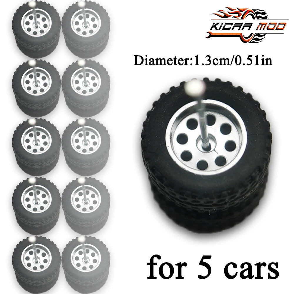 1/64 Wheels Fixed Rubber Tires All Terrain for Toy Model Diecast Cars Refitting Parts for MINIGT (5 Sets for 5 Cars)