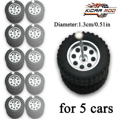 1/64 Wheels Fixed Rubber Tires All Terrain for Toy Model Diecast Cars Refitting Parts for MINIGT (5 Sets for 5 Cars)