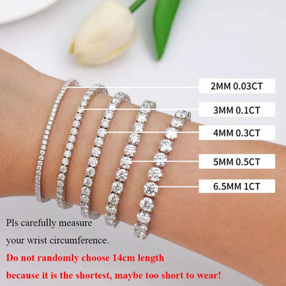EWYA Real D Color Full 2/2.5/3/4/5/6.5mm Moissanite Tennis Bracelet For Women S925 Plated 18K Rose Gold Diamond Link Bracelets