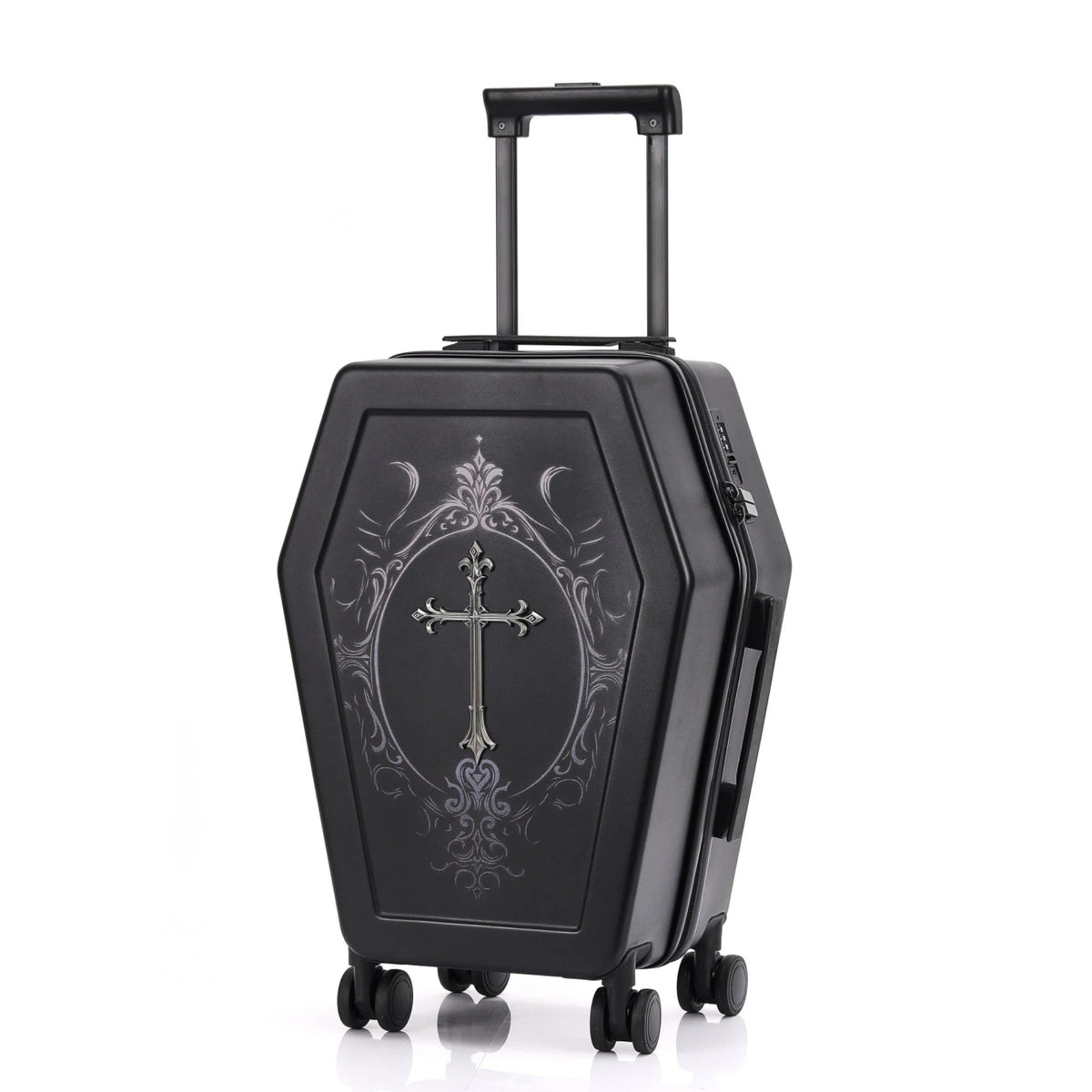 Unique Design Gothic Coffin Suitcase Halloween Travel Bag Black Retro Trunk Vampire Themed Suitcase Dark Aesthetic Luggage