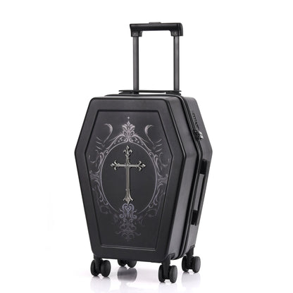 Unique Design Gothic Coffin Suitcase Halloween Travel Bag Black Retro Trunk Vampire Themed Suitcase Dark Aesthetic Luggage