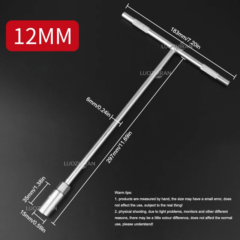 6-19mm T-Handle Socket Wrench Extended Hex Spanner Industrial Grade T-Shape Hand Tool for Car Bike Machinery Repair Household