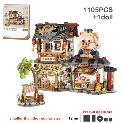 LOZ New Creative Mini Street View Bee Shop Building Block DIY Chinese Folding StreetView Pork Shop Puzzle Toys Birthday Gift