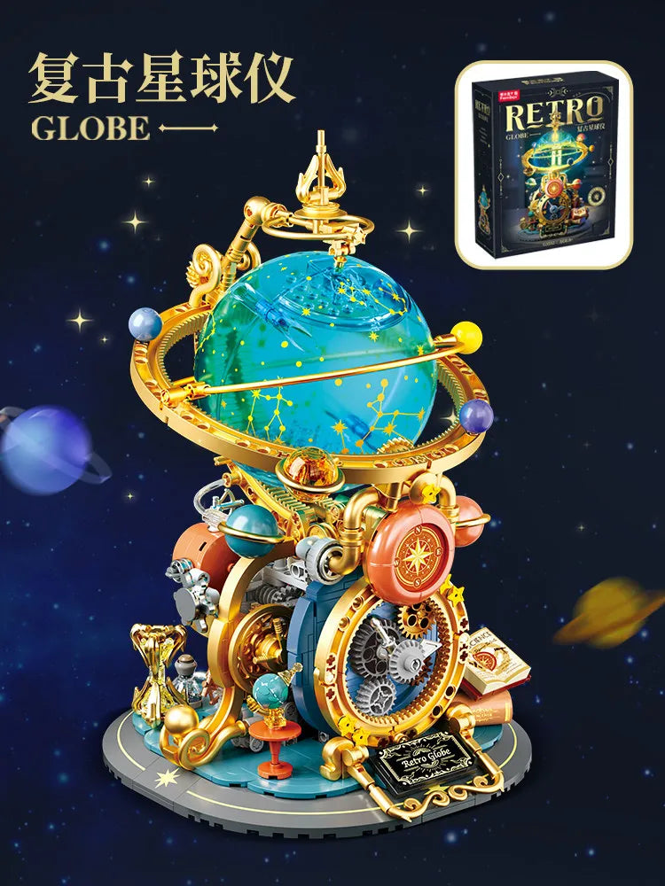 New Retro Rotating Earth Model Building Block Splicing Movable Construction Educational Decoration Ornament Toy Collection Gift