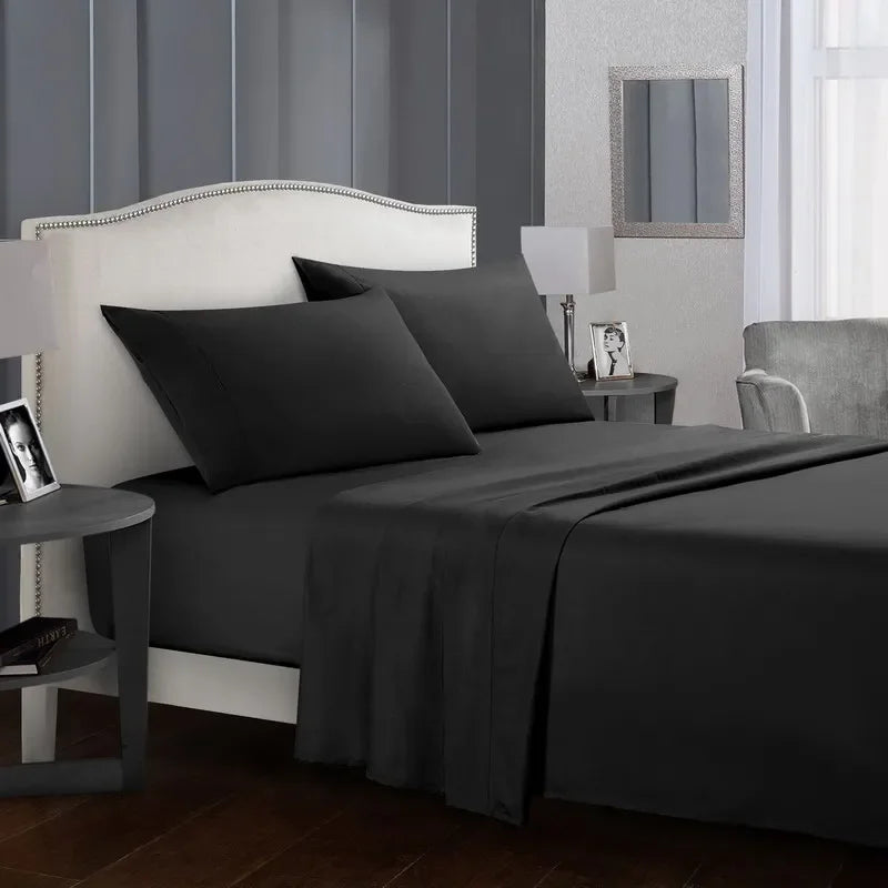 Solid Color Soft Brushed Bed Set Fitted Sheet Flat Sheet Pillowcase Bedding Set Bed Sheet Twin Full Queen CA King 3/4 Pieces