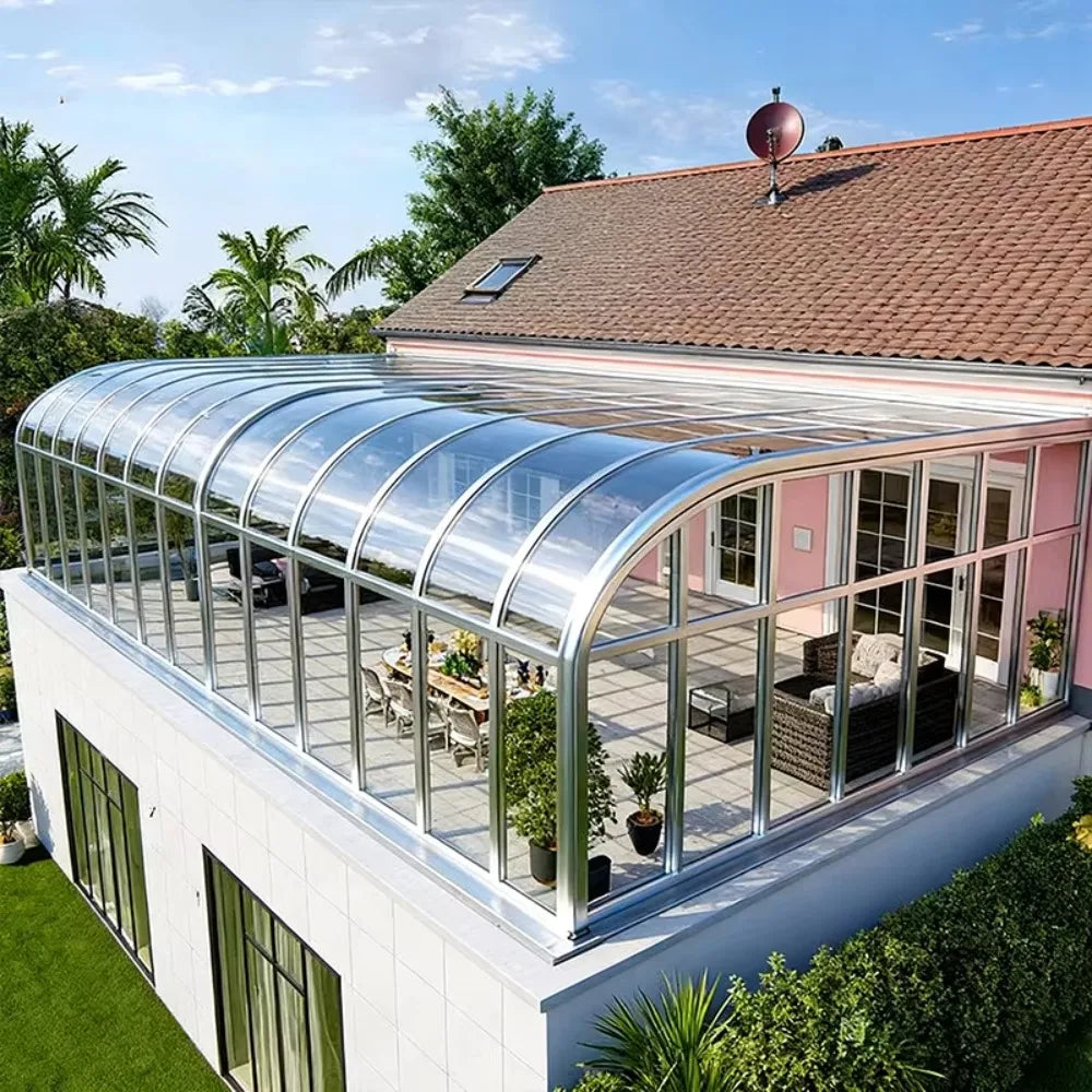 Movable Retractable Aluminum Glass Sunroom, Sliding Tempered Glass Solarium Pool Enclosure Outdoor Patio Garden Villa Sun Room