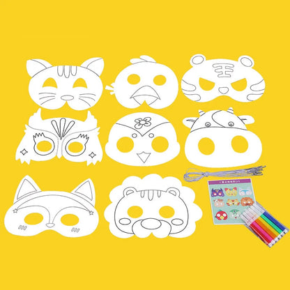 8Pcs Cartoon Animal Painting Masks Diy Color Kindergarten Graffiti Coloring Crafts Toys Children Creative Hand-Painted Fun Toys