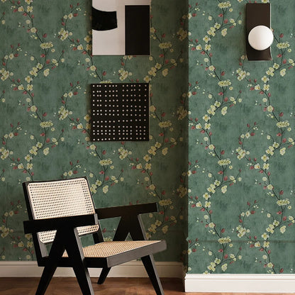 Floral Peel and Stick Wallpaper Green Flower Contact Paper Vinyl Self Adhesive Wall Paper Living Room Bedroom Cabinet Decoration