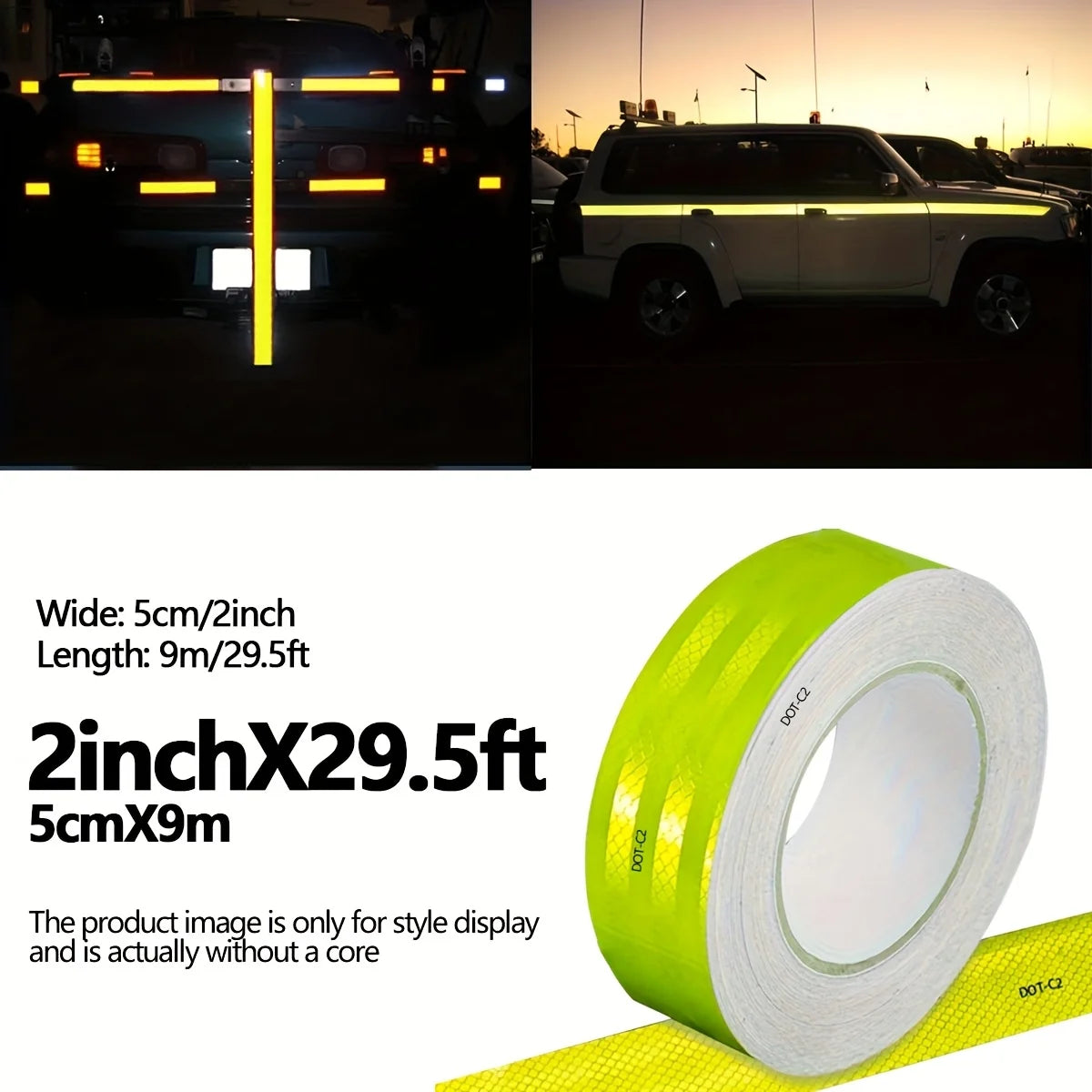 Reflective Tape Outdoor Waterproof DOT-C2 Fade Resistant Fluorescent Green Reflective Tape Strong Adhesive Safety Warning Tape
