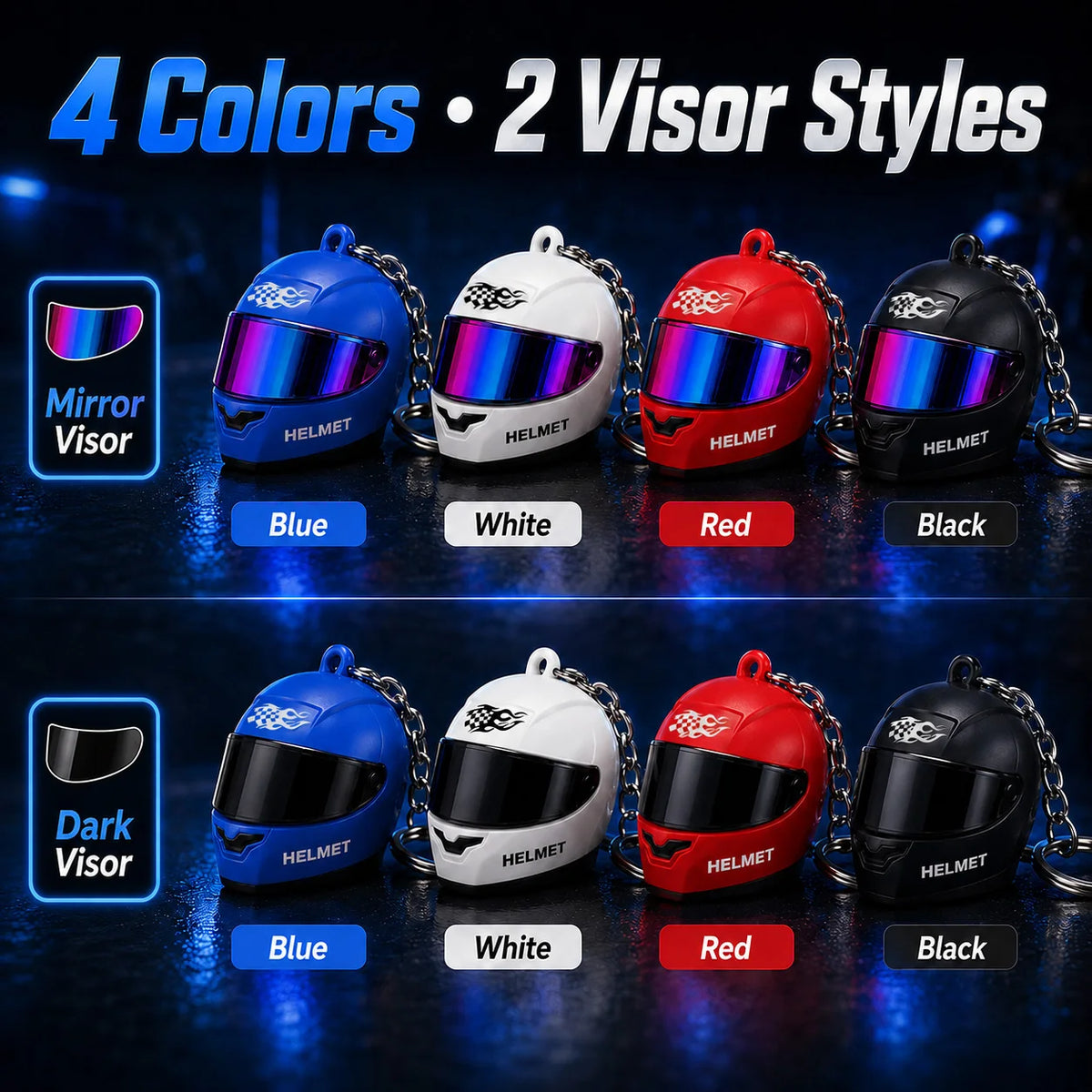 Cool Motorcycle Helmet Keychain with Light Creative Mini Helmet Key Chain for Bags and Keys, Night Warning Light
