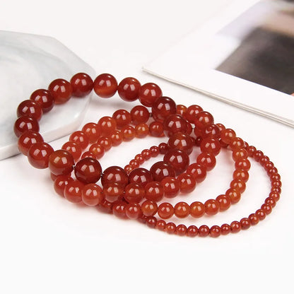 1PC Red Agates Bracelet 4/6/8/10MM Natural Agates Carnelian Stone Bead Stretch Bangle High Quality Jewelry Gift For Women Men