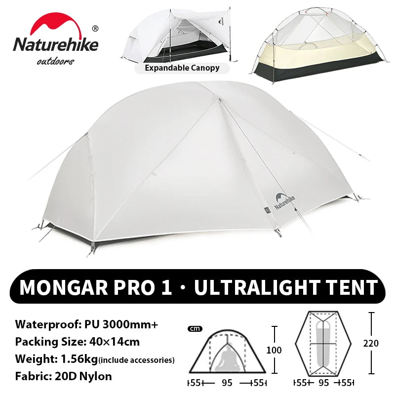 Naturehike Mongar UL PRO 1-3 People Tent 20D Ultralight Travel Waterproof Hiking Survival Outdoor Camping Portable Sun Shelter