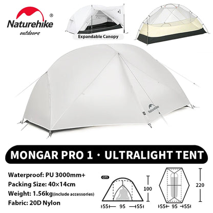 Naturehike Mongar UL PRO 1-3 People Tent 20D Ultralight Travel Waterproof Hiking Survival Outdoor Camping Portable Sun Shelter