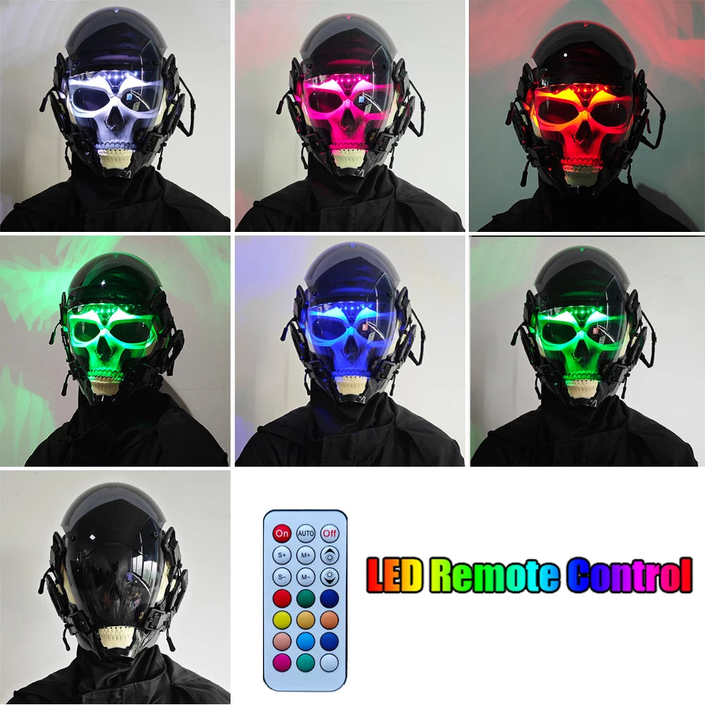 Led Luminous Skeleton Punk Mask Futuristic Techwear Disguise Helmet Gothic Cyber Teenagers Cosplay Masks Accessories