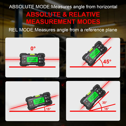 Digital Laser Angle Gauge USB Rechargeable High Precision Inclinometer & Level Box with Dual-Side Laser Lines Magnetic DIY Tools