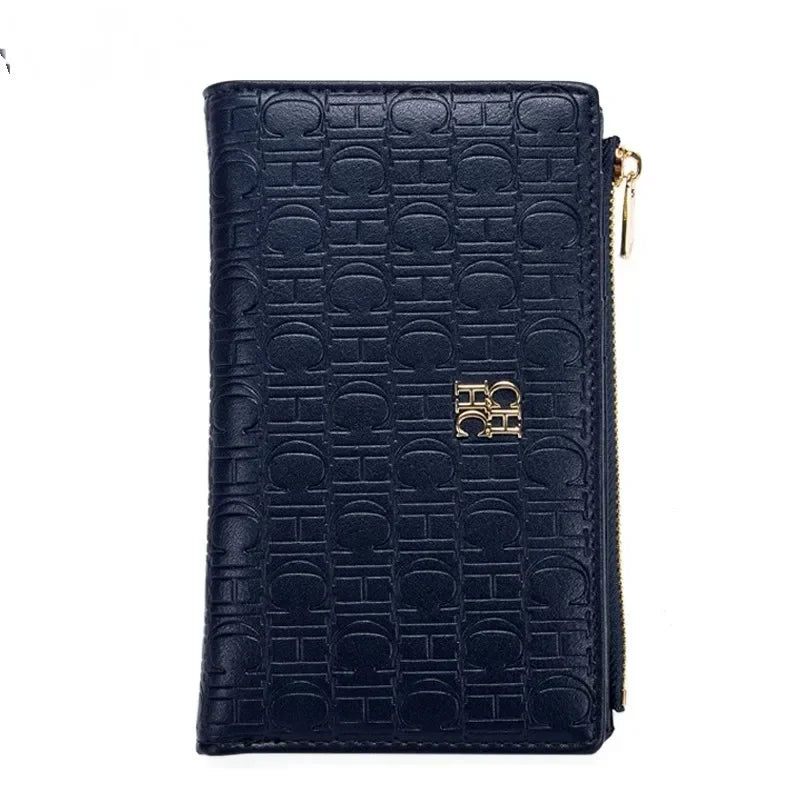 CH Leather Printed Short Women's Wallet Solid Color Versatile Autumn/Winter Luxury 2025 New Multi Scene Available Coin Card Bag