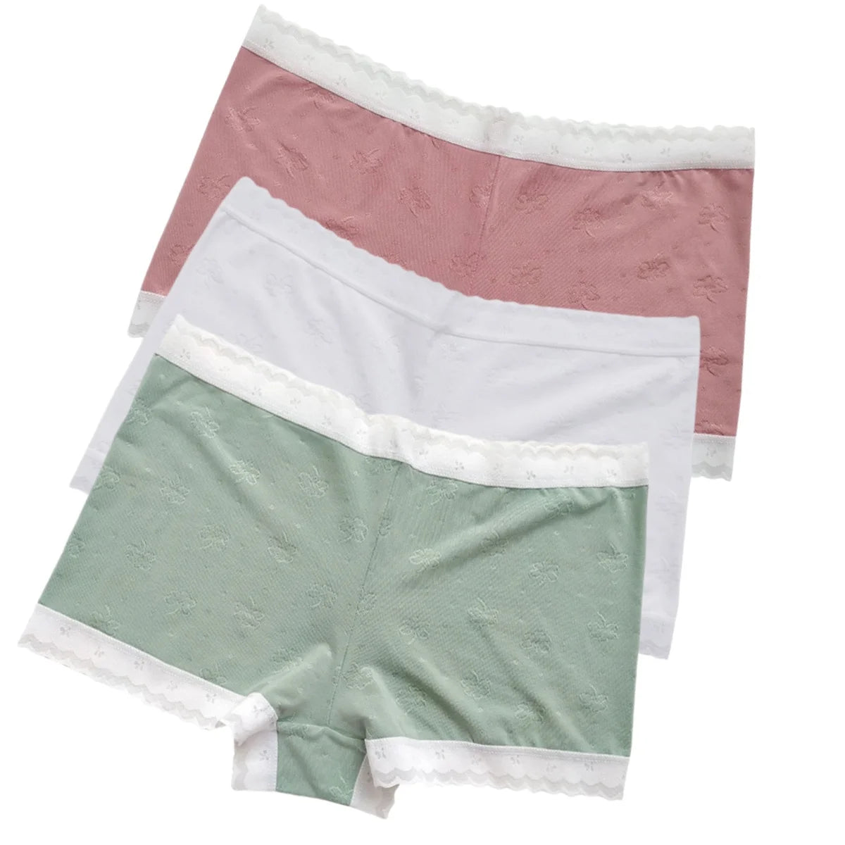 3Pcs/Set Ice Silk Boyshort Women Low Waist Panties Female Underpants Solid Color Lace Underwear Sexy Lingerie M-XL Boyshorts
