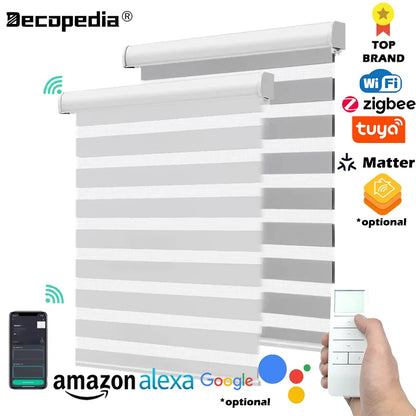 Decopedia Custom Made Zebra Blinds for Windows Motorized Roller Blinds Blackout Day and Night Window Blinds for Sliding Door