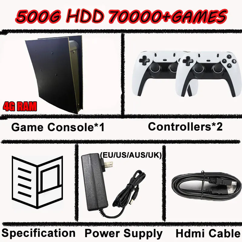 BS5 60+ Emulators 2TB ROM 8G RAM Retro Game Console I3-3110M 70000+ Games For Wii PS2 PSP NGC N64 4K HD Console
