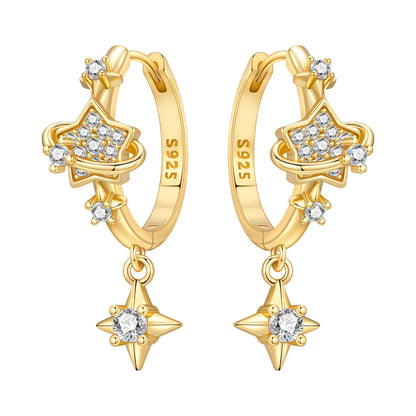Original 925 Sterling Silver Planet Starlight Earrings Fashion 18K Gold Hoop Earring for Women Piercing Jewelry Aretes Gifts