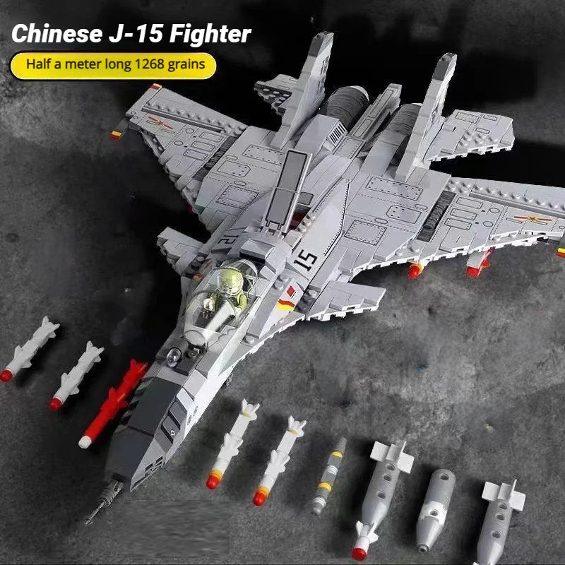 Air Force Military Theme Assembly Model J15 J20 Fighter Carrier-Based Aircraft Building Blocks Toy Gift For Boys