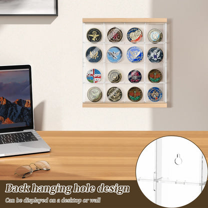 16/24 Grids Acrylic Coin Holder Clear Challenge Coin Display Box Military Medals Badges Display Case Versatile Home Decoration