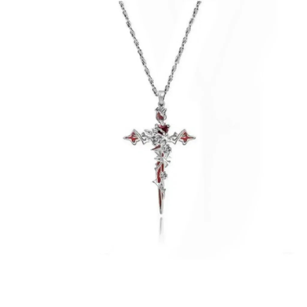 Punk Thorn Rose Cross Earrings Sweet Cool Dark Style Earring Pendant Necklace Party Halloween Jewelry