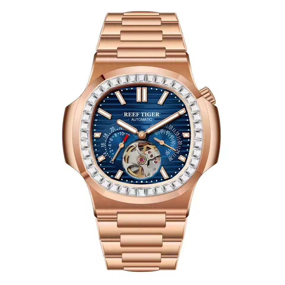 OBLVLO Men Automatic Watch Luxury 44mm Mechanical Wristwatch 50m Waterproof Sapphire Luminous Skeleton Dial 24 Hours