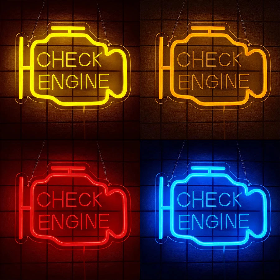 Check Engine Neon Sign, Led Garage Sign Dad Wall Art Gift, Man Cave, Auto Repair Shop, Bedroom, Workshop, Party, Bar Decor.