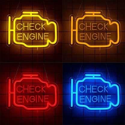Check Engine Neon Sign, Led Garage Sign Dad Wall Art Gift, Man Cave, Auto Repair Shop, Bedroom, Workshop, Party, Bar Decor.
