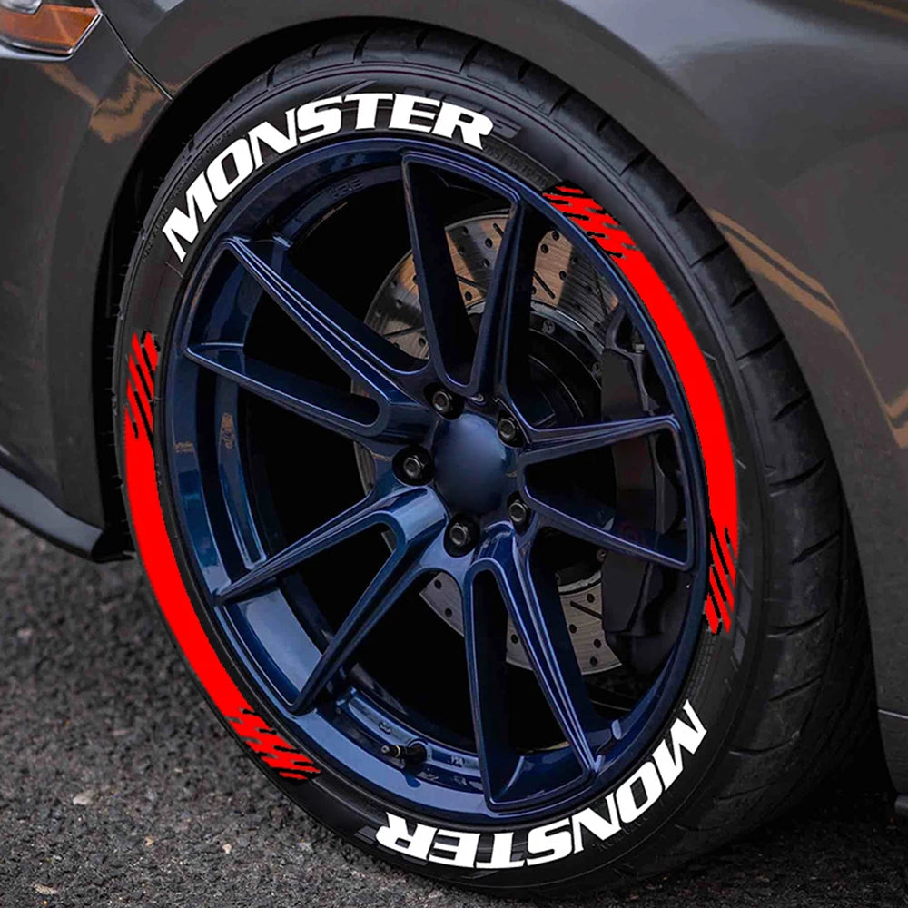 8pcs/lot MONSTER Car Tire Decals 3D PVC Joined Stickers Tire Decor Stickers Car Tuning Tire Decoration Decals Tyre Label Sticker