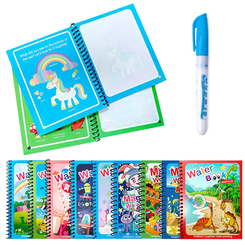 1Set Magic Water Drawing Book for Kids Reusable Water Coloring Book with Pen No Mess Painting Pad Early Educational Learning ZYF