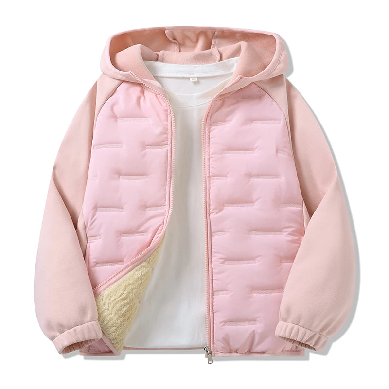 Dubbped Winter Keep Warm Boys Girl Jacket Lined With Velvet Thick Cotton Padded Hooded Coat Kids Children Out The Cold Outerwear